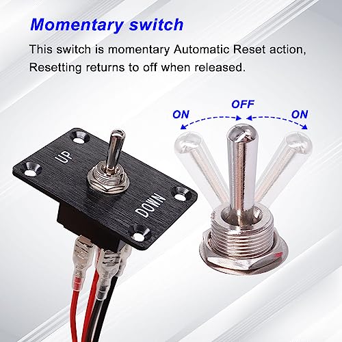 weideer Momentary Reverse Polarity Switch 12V 30A Motor Control RV Jack Switch DPDT 4 Pin (ON)-Off-(ON) UP DOWN Toggle Switch with Waterproof Cap Wires - color: BK-Toggle Switch-UP DOWN, size: Momentary