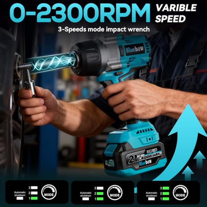 1/2 Inch Cordless Impact Wrench, 900 Ft-lbs (1200 N·m) High Torque Brushless Impact Driver Gun, 2300 RPM, 2×4.0 Ah Batteries, LED Light, 4 Sockets, Variable Speed Power Tool for Car & Tire Removal - size: Large