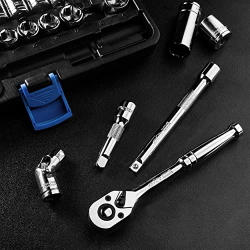 45 Pieces - EPAuto 3/8" Drive Socket Set with 72-Tooth Pear Head Ratchet - size: 45 Pieces