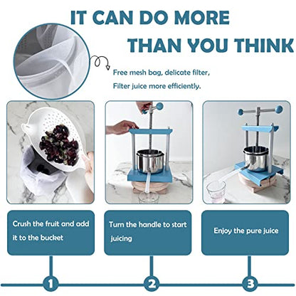 SQUEEZE master Cheese Tincture Herb Fruit Wine Manual Press -1.6Gallon/ 6 Litre-Power Ball Handle-Stainless Steel & Iron for Juice,Cider,Wine,Olive Oil-Blue - color: Blue, size: 1.6Gallon