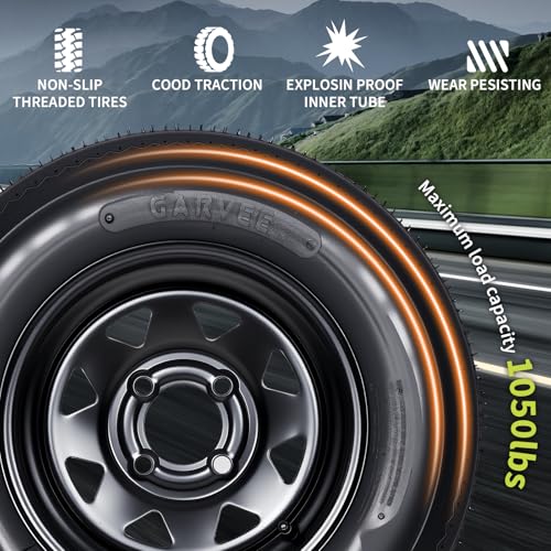 2-Pack 5.30-12 Trailer Tires with Rim, 6-Ply, 1050 LBS Load, 4 Lug on 4 in Bolt Pattern, 12x4 in Steel Wheel, Heavy-Duty All-Weather Tires for Utility, Boat Trailers - size: 5.30-12