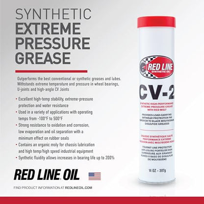 Red Line 80402 High Performance CV-2 Synthetic Grease Cartridge with Red Moly - 14 Ounce Tube (4 Pack) - size: 4 Pack