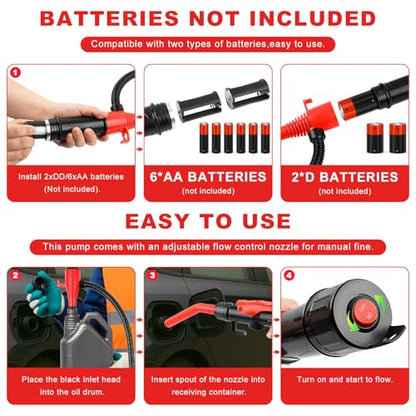 Knoweasy Battery-Powered Transfer Pump, Portable Electric Siphon for Gas, Diesel, Water, 2.2 GPM Flow, 16-Inch Tube Fits 3-5 Gal Cans, Multi-Purpose Fluid Extractor and Oil Mover