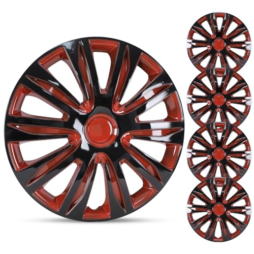 15 inch Wheel Rim Cover Hubcaps - Universal Hubcap Wheel Covers - color: 5083-Black & Red-15