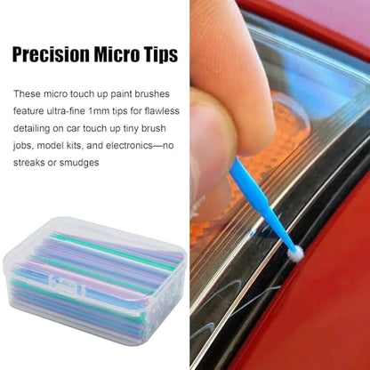 200 Pcs Automotive Touch Up Paint Brushes,Disposable Micro Paint Chip Repair Applicators for Automotive Paint Detailing, Stone Chips,Scratches(1.0, 1.3, 1.8, 2.5MM, Multi)