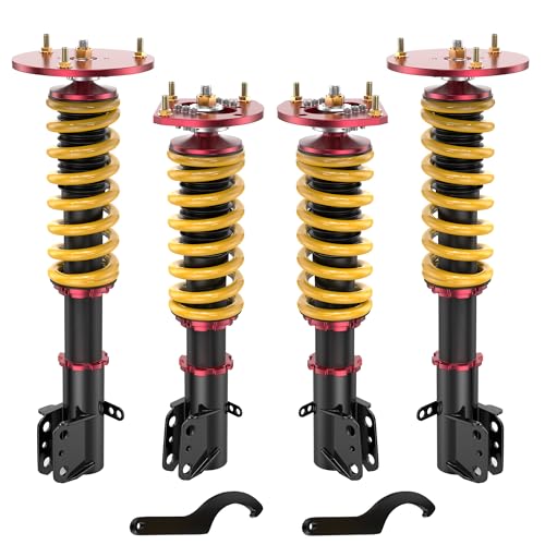 KUIPERAUTO Lowering Coilovers Struts Compatible for 2000-2005 Dodge Neon Compatible for 2000-2002 Chrysler Neon Front & Rear Shocks Adjustable Height Suspension Coil Spring Strut (Set of 4)(Yellow) - size: 2000-2005 Dodge Neon