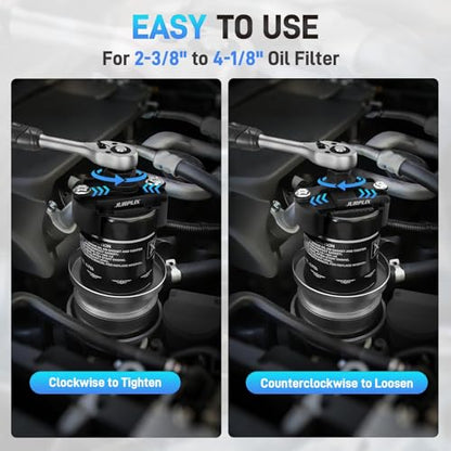 Universal Adjustable Oil Filter Wrench– 2-3/8 to 3-1/8 Inch (60-80mm) Cap Style Tool, 1/2" Drive Removal Tool with Non-Slip Serrated Jaws – Fits Small to Medium Spin-on Filters, UTVs, JetSkis - size: 60-80 mm (1 Piece)