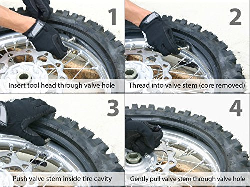 Tire Valve Stem Fishing Tool Puller (With Valve Core Remover) SAVE YOUR KNUCKLES While Installing Inner Tubes, Rim Locks & Off Road Tires on Adventure Motorcycles & Dirt Bikes