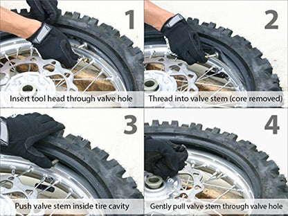 Tire Valve Stem Fishing Tool Puller (With Valve Core Remover) SAVE YOUR KNUCKLES While Installing Inner Tubes, Rim Locks & Off Road Tires on Adventure Motorcycles & Dirt Bikes