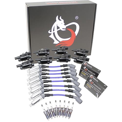 DRAGON FIRE PERFORMANCE Power Pack Set ROUND Ignition Coils Iridium Spark Plugs 8.5mm Plug Wires Compatible With GEN V LT1 LT 2014-2021 Camaro Silverado Corvette Sierra Yukon CTS Oem Fit Kit-1303