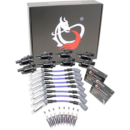 DRAGON FIRE PERFORMANCE Power Pack Set ROUND Ignition Coils Iridium Spark Plugs 8.5mm Plug Wires Compatible With GEN V LT1 LT 2014-2021 Camaro Silverado Corvette Sierra Yukon CTS Oem Fit Kit-1303