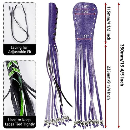 2PCS Faux Leather Motorcycle Lever Covers with Fringes, Motorcycle Brake Clutch Lever Covers Grip Tassels Motorcycle Handlebar Handle Grip Covers, Fringed Leather Lever Covers Wraps with Skulls - color: Purple & Black Laces*1 & Purple Laces*1
