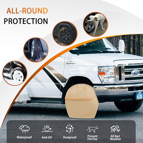 Tire Covers 4 Pack,Tough Tire Wheel Protector for Jeep, Camper, SUV, Travel Trailer,RV, Truck,Universal Outdoor Waterproof Anti-UV Snow Sun Rain Set Fits Tire Diameters 24-26 Inche - size: S
