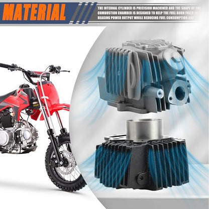 52.4mm Big Bore Cylinder and Head with Piston Ring Rebuild Kit and Gaskets Compatible with 4 Stroke Horizontal 110cc Chinese Taotao Coolster Engine ATV Go Kart Dirt Bike