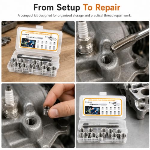 M14x1.25 Spark Plug Thread Repair Kit, 11‑Piece Tap & Inserts Set - color: M14x1.25