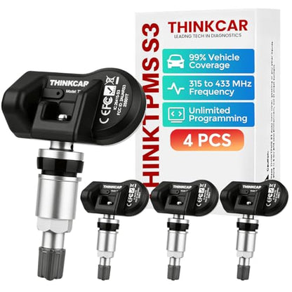 THINKCAR TPMS Sensors Set of 4, 2-in-1 315-433MHz MX-Sensor, Universal Programmable Tire Pressure Monitoring Sensors, OE-Level Replacement Tire Sensors for Kingbolen and THINKCAR Scanners