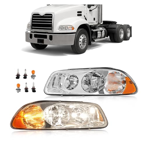 HECASA Headlight Compatible with 1998-2018 Mack CX CXN CXU GU4 GU5 GU7 GU8 - color: Clear Lens+Chrome Housing, size: Pair
