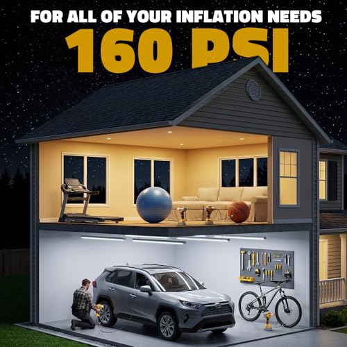 160PSI Cordless Tire Inflator Portable Air Compressor Compatible with Dewalt 20V Battery, LIVOWALNY 12Ft Cord-12V DC-Powered Air Pump with Digital Pressure Gauge, Auto Shut-Off for Car (Tool Only) - color: Yellow