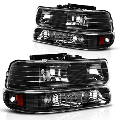 DWVO Headlight Assembly Compatible with 1999-2002 Chevy Silverado Black - color: Black