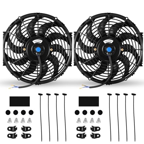 12" Universal Electric Radiator Fan Push Pull Slim Fan High Performance Cooling Fan 80W12V Mount Kit 2PCS - size: 12 inch- 2PCS