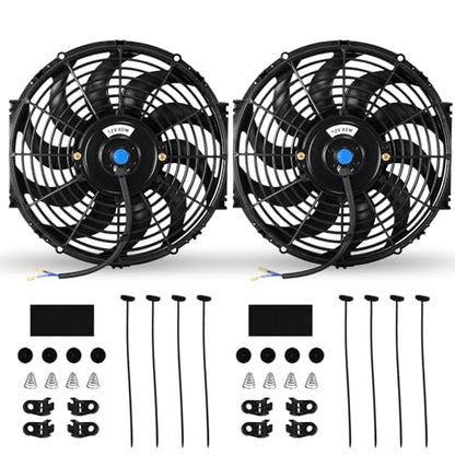 12" Universal Electric Radiator Fan Push Pull Slim Fan High Performance Cooling Fan 80W12V Mount Kit 2PCS - size: 12 inch- 2PCS