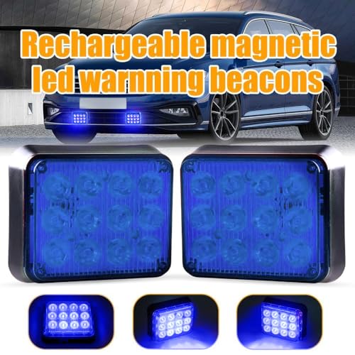 2PCS Magnetic Blue Beacon Strobe Lights for Truck Vehicle Trailer - color: Blue