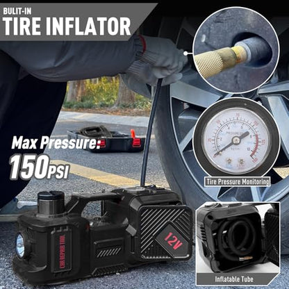 Trihelper Electric Car Jack 5 Ton Hydraulic Jack, Impact Wrench, Tire Pump - color: Black+Wrench