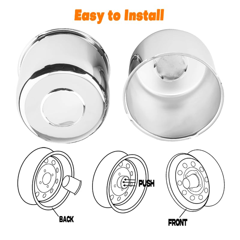 4Pcs 4.90 inch Trailer Wheel Center Caps Push Through Fit 4.88-4.9in Center Bore Truck Trailer RV SUV Wheels Rims, Steel Chrome Hub Covers - color: Chrome Silver, size: 4.9in Hub Hole, 4.33in Tall