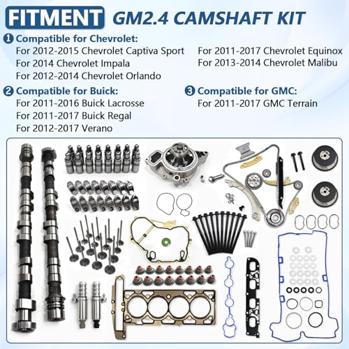 2.4 Camshaft kit with VVT Valve, Water Pump, Head Gasket Set, VCT Selenoid Actuator Gear for Chevy Equinox GMC Terrain Buick Lacrosse 2011-2017 LAF LUK LEA 12656486 12604896 12634207 - color: GM2.4 Complete Kit