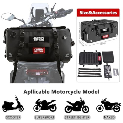 OSAH DRYPAK Waterproof Motorcycle Tail Bag, 40L Waterproof Duffel Bag, Motorcycle Dry Bag, Multifunctional Luggage Bag with Shoulder Straps for Travel, Camping, Fishing - color: Black