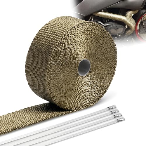 BARTOO 2" x 16' Exhaust Heat Wrap with Stainless Ties for Motorcycle - size: 2" x 16 FT