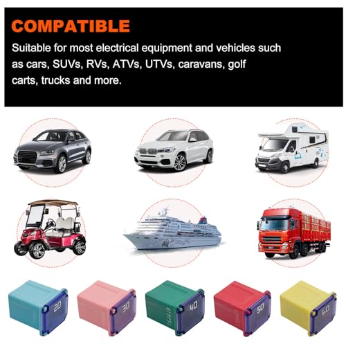 10 PCS Car Square Fuse, Vehicle Micro Cartridge Fuses, Auto Fuse Low Profile Box Shaped Kit 20A 30A 40A 50A 60A for Car, SUV, RV, Truck and Other, Car Accessories (Low) - color: Low