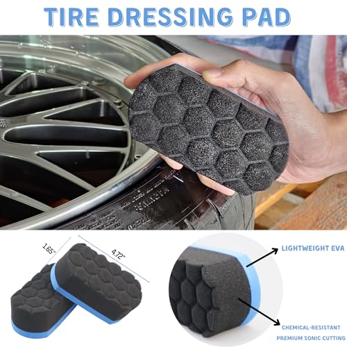 oesee 7PCS Car Wheel Rims Detail Cleaning PRO Wash Kit, Wheel Wash Mitt, Tire Brush, 2PCS Soft Wheels Brush, Detailing Brush, and Tire Dressing Pads, Microfiber Dry Towel Scratch-Free Cleaning - color: Blue/Black, size: 7-Pack