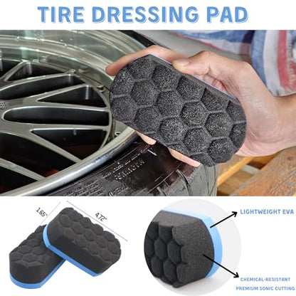 oesee 7PCS Car Wheel Rims Detail Cleaning PRO Wash Kit, Wheel Wash Mitt, Tire Brush, 2PCS Soft Wheels Brush, Detailing Brush, and Tire Dressing Pads, Microfiber Dry Towel Scratch-Free Cleaning - color: Blue/Black, size: 7-Pack
