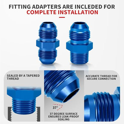 8AN PTFE Fuel Line Kit Stainless Steel Braided PTFE Fuel Hose 10FT With AN8 Hose End Fitting, Blue & Red - size: 8AN 10FT