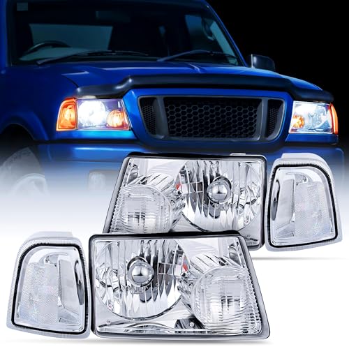 Nilight Headlight Assembly for 2001-2011 Ford Ranger - color: Chrome Housing+ Clear Reflector