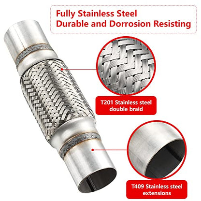2 Pcs Exhaust Flex Pipe, 2''x 6''Stainless Steel Heavy Duty Exhaust Flex Pipe, Double Braid Exhaust Flex Tube, Overall Length 10'' - size: 2''x6''x10'', style: 2 PCS