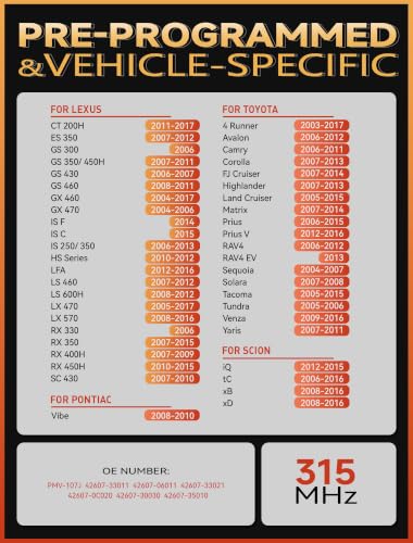 THINKCAR TPMS Sensor Set for Lexus,315MHz Tire Pressure Monitoring Sensor