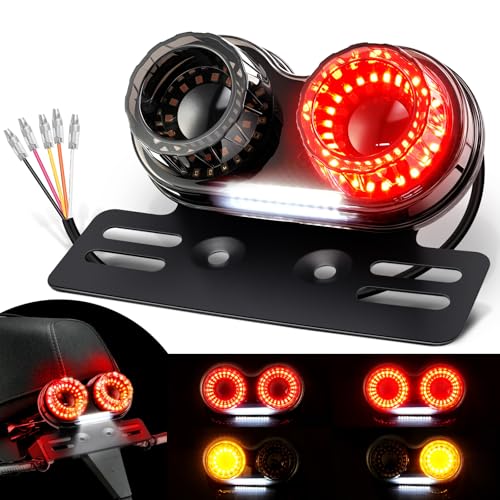 Benlari Upgraded Motorcycle Tail Light, 90LEDs Brake Lights, IP67 Waterproof Turn Signals Running with License Plate Bracket Fit for Street Bike Cruiser Chopper Bobber (Smoke) - color: Smoke
