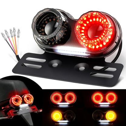 Benlari Upgraded Motorcycle Tail Light, 90LEDs Brake Lights, IP67 Waterproof Turn Signals Running with License Plate Bracket Fit for Street Bike Cruiser Chopper Bobber (Smoke) - color: Smoke