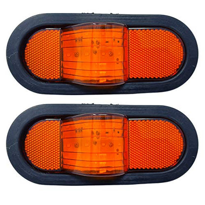All Star Qty 2 6" Mid Turn Signal Amber Marker Light Rubber Mount 12 LED w/Reflex Lens Universal Waterproof 6 Inch Oval Led Mid-Ship Marker and Turn Signal Semi Truck Trailer Peterbilt Kenworth Light
