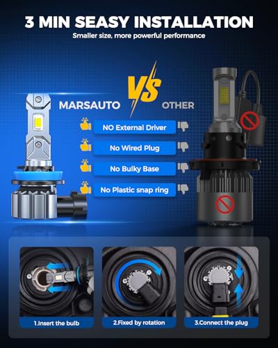 Marsauto M1S 9005+H11 180000LM Fanless LED Bulbs 6000K Cool White, 4-pack - color: SUPER 6000K WHITE, size: 9005+H11
