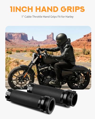 PBYMT 1inch Handlebar Grips, Cable Throttle Control Hand Grips Fit for Harley ’96-Later XL, ’96-’07 Touring, ’02-’17 VRSC, ’08-’13 XR, ’96-’17 Dyna (Except FXDLS) - color: Black