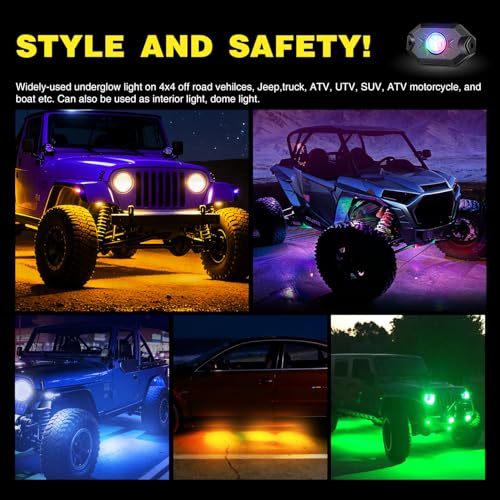 Nilight RGB LED Rock Lights Kit 12 Pods Underglow Multicolor Neon Pod - color: RGB 3LED, size: 12 Pods