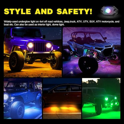 Nilight RGB LED Rock Lights Kit 12 Pods Underglow Multicolor Neon Pod - color: RGB 3LED, size: 12 Pods