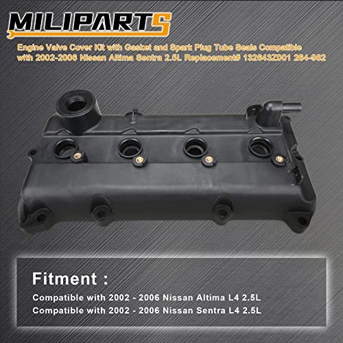 QR25DE Valve Cover with Tube Compatible with Nissan Sentra Altima 2002 2003 2004 2005 2006 2.5L Replace 13264-3Z001 264-982 - color: BLack+(Upgrade plastic)