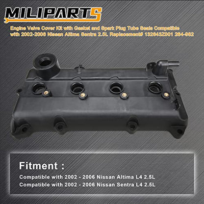 QR25DE Valve Cover with Tube Compatible with Nissan Sentra Altima 2002 2003 2004 2005 2006 2.5L Replace 13264-3Z001 264-982 - color: BLack+(Upgrade plastic)