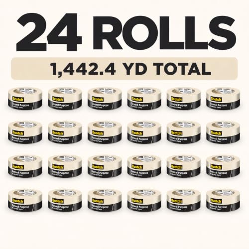 Scotch 3M General Purpose Masking Tape, Tan, 1.41 in x 60.1 yd, 24 Rolls - size: 1.41 inches x 60.1 yards, 24 Rolls
