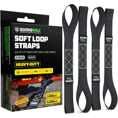 Rhino USA Soft Loop Tie Down Straps (4-Pack) - Motorcycle Handlebar Straps - color: Black 4-Pack.