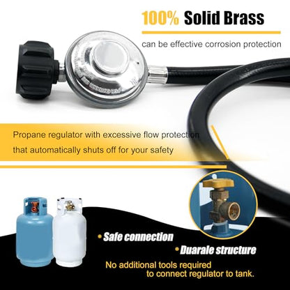 MAJARO 12 FT Propane Regulator and Hose – Low Pressure LP Gas Hose with QCC1 Tank Adapter & 3/8" Female Flare Fitting – Replacement Regulator for Gas Grill, Heater, and Fire Pit Table - color: PVC